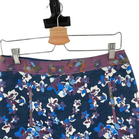 Anthropologie Maeve Cardana Mini Skirt Floral Brocade  Blue Purple Size US 4 - Picture 3 of 9